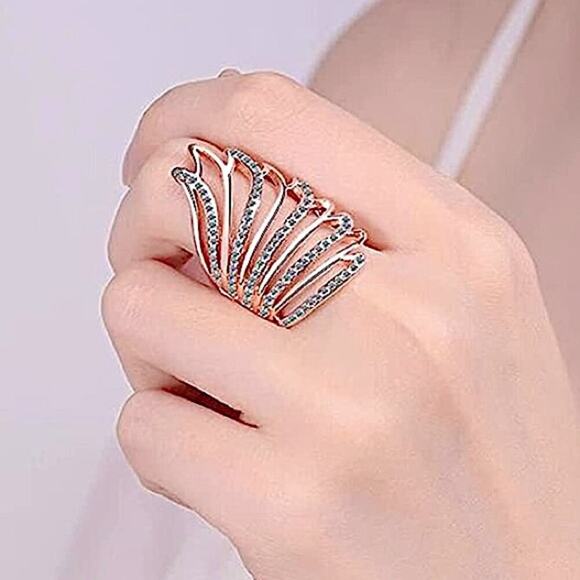 Rose Gold Angel Wing Ring, Cubic Zircon, Guardian, Gift for Her, Handmade - Picture 2 of 6